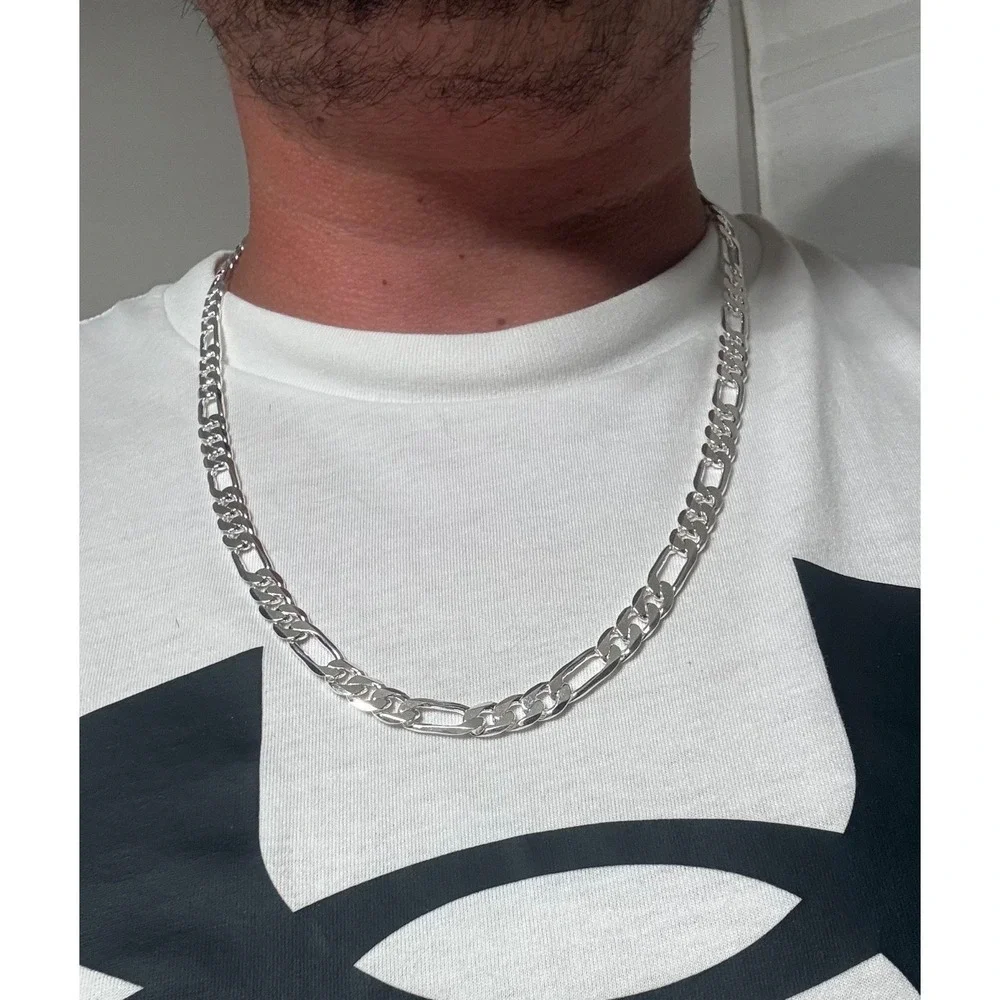 figaro chain necklace silver filled stamped 24 inch 7.5mm lobster clasp